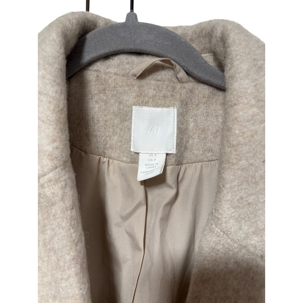 H&M Wool Blend Beige Button Front Coat Small - Picture 3 of 7